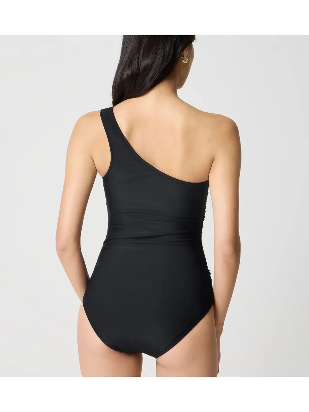 NWT J.Crew Black One Shoulder Ruched One Piece Swimsuit - Size: Extra Small